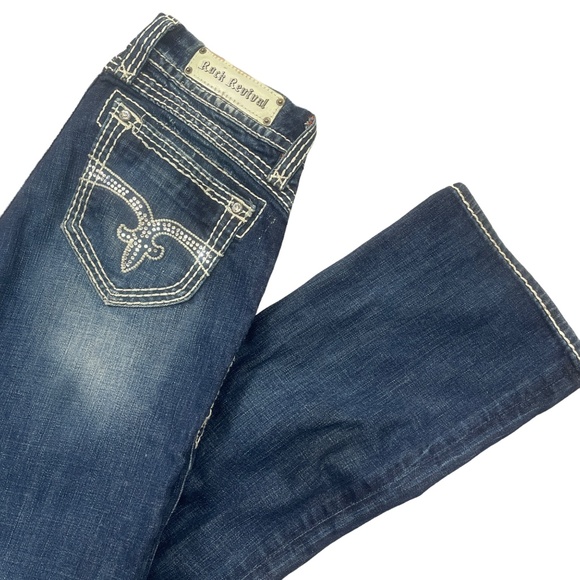 Rock Revial 28 Liz Easy Boot Cut Jeans Pockets Denim Mid Rise Curvy Fit - Picture 1 of 10